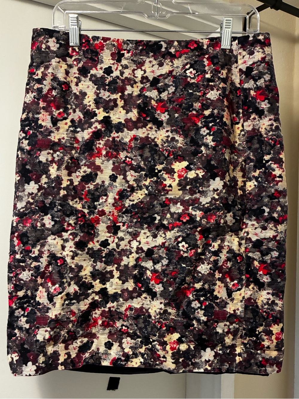 White and Dark Purple Artistic Patterned Statement Business Casual Skirt